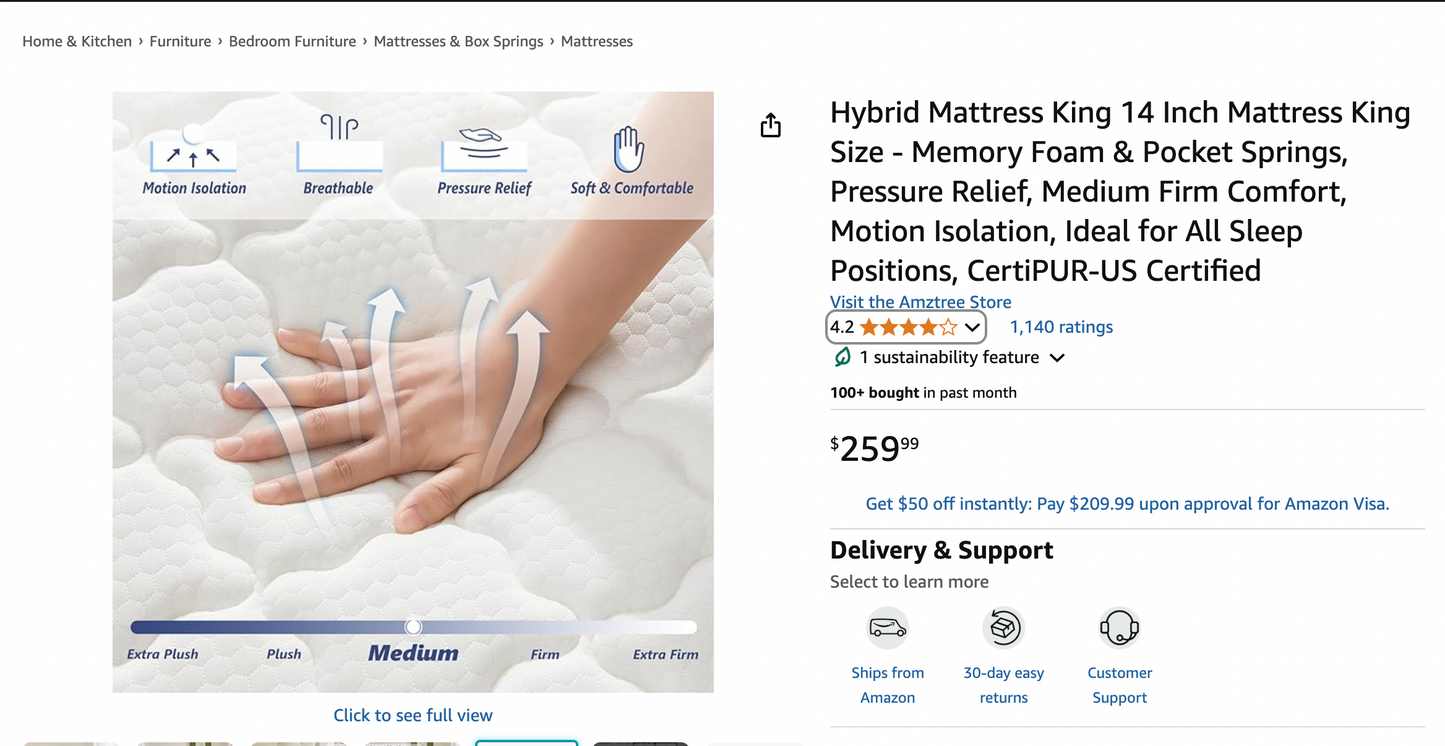 Hybrid Mattress King 14 Inch Mattress King Size