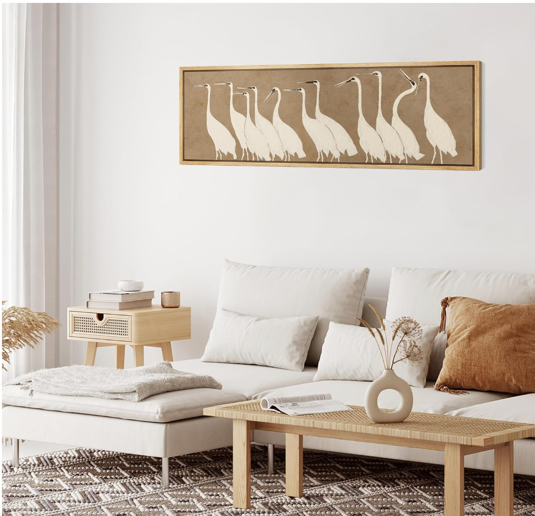 Large Framed Cranes Canvas Print