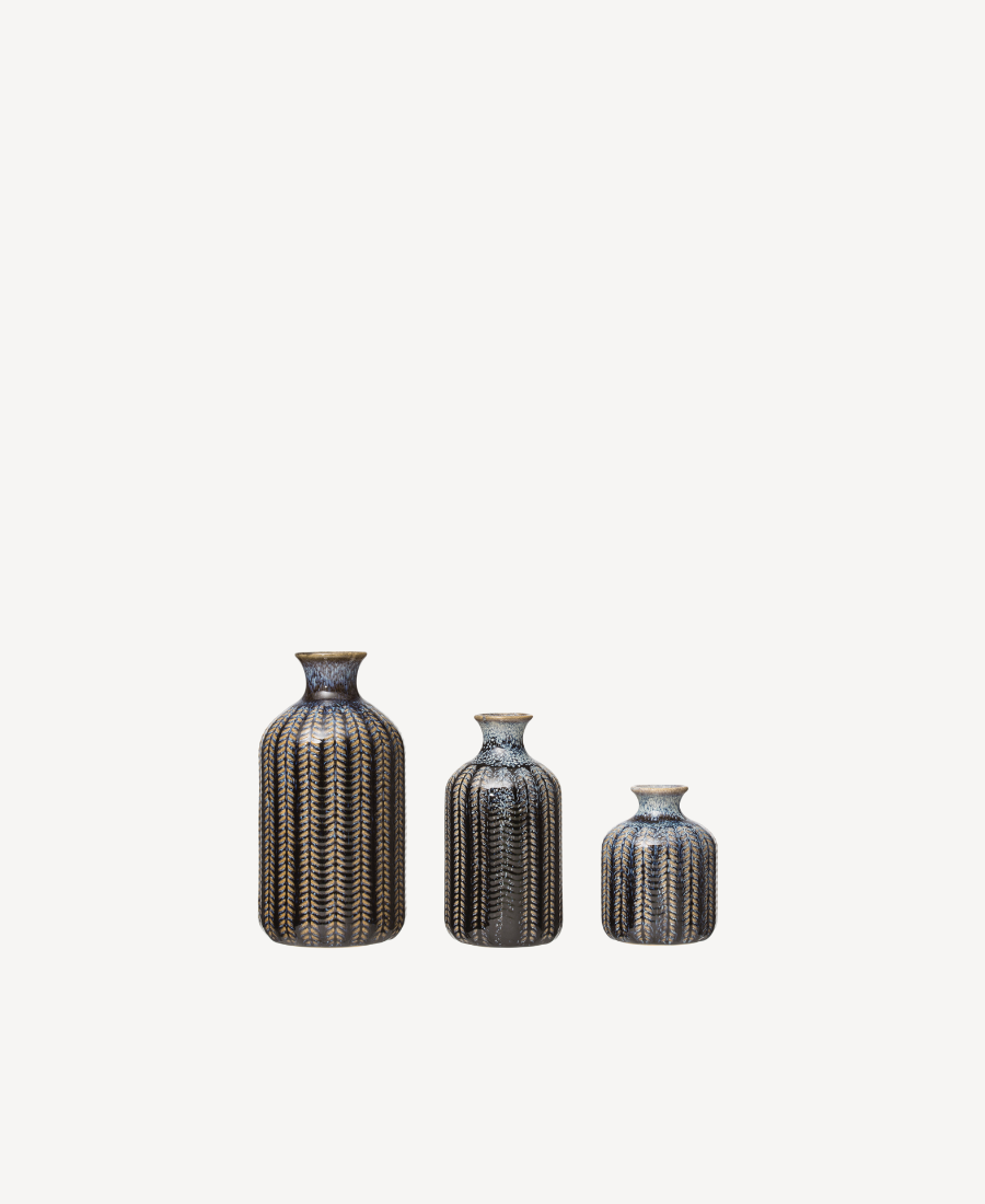 Embossed Stoneware Vases with Glaze